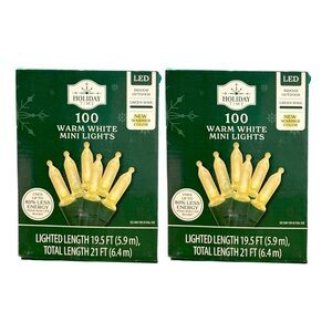 2 Holiday Time 100 Light Count Each WARM WHITE Led Lights With GREEN Wire New